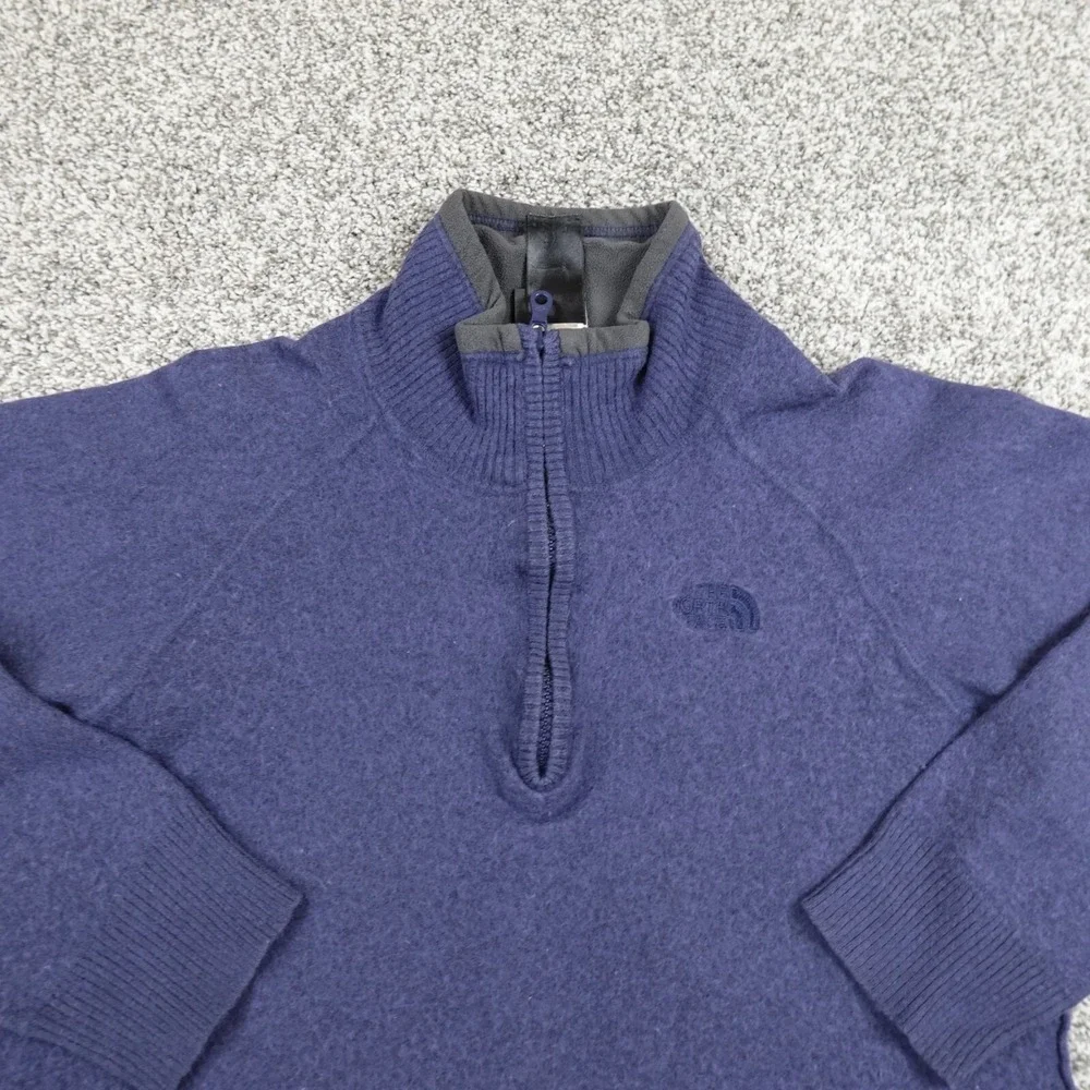 North Face Sweater Mens L Blue‎ Wool Blend Pullover 1/4 Zip Sweatshirt Outdoor